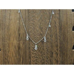 16" Sterling Silver Tarnished Figaro Chain Crystal Necklace Vintage Minimalist